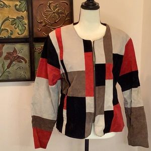 Vintage Karen Arnold suede Leather color block jacket. Size Large fits small